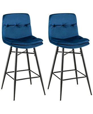 Sugift 2 Pieces 29 Inch Velvet Bar Stools Set with Tufted Back and Footrests