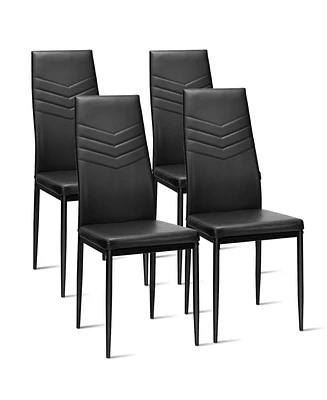 Sugift Set of 4 High Back Dining Chairs with Pvc Leather and Non-Slip Feet Pads