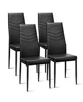 Sugift Set of 4 High Back Dining Chairs with Pvc Leather and Non-Slip Feet Pads