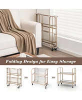 Sugift 2-Tier Mobile Serving Cart with Tempered Glass Shelf