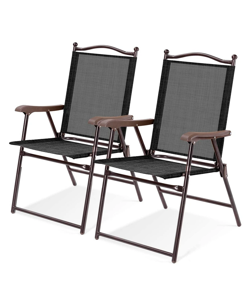 Sugift Set of 2 Patio Folding Sling Back Camping Deck Chairs