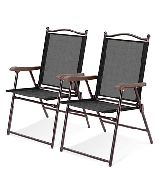 Sugift Set of 2 Patio Folding Sling Back Camping Deck Chairs