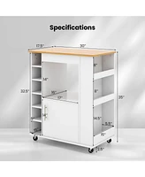 Sugift Kitchen Cart on Wheels with Bamboo Top and 6-Bottle Wine Rack