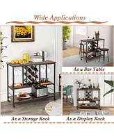Sugift 3-Tier Wine Bar Cabinet with 8 Bottles Rack and 12 Glasses Hanger