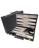 We Games Elegant Black Leatherette Backgammon Set, 18 x 11 in. closed