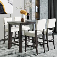 Streamdale Furniture 5-Piece Counter Height Dining Set, Classic Elegant Table And 4 Chairs In Espresso