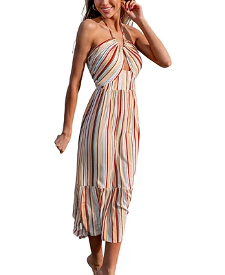 Cupshe Women's Striped Halterneck Sleeveless Maxi Beach Dress