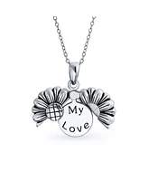 Bling Jewelry Floral Flower Inspirational Saying My Love Words Sunflower Open Locket Pendant Necklace For Women Rhodium Plated Sterling Silver