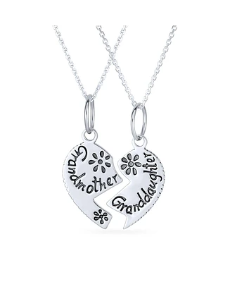 Bling Jewelry Split Heart Break Apart Puzzle Gift Engrave Word Grandmother Granddaughter Pendant Necklace For Grandma Sterling Silver
