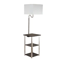 Streamdale Furniture 58" Tall" Dru" Square Side Table Floor Lamp With Charging And Usb Port, Silver