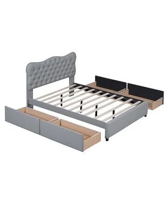 Simplie Fun Full Size Pu Leather Upholstered Platform Bed With 4 Drawers