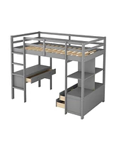 Streamdale Furniture Twin Size Loft Bed With Built-In Desk With Two Drawers, And Storage Shelves And Drawers, White