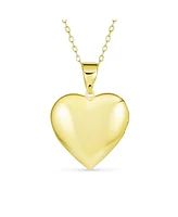 Bling Jewelry Initials Keepsake Puff carved Leaf Heart Shaped Photo Locket For Women Holds Photos Pictures 18K Gold Plated Necklace Pendant - Gold