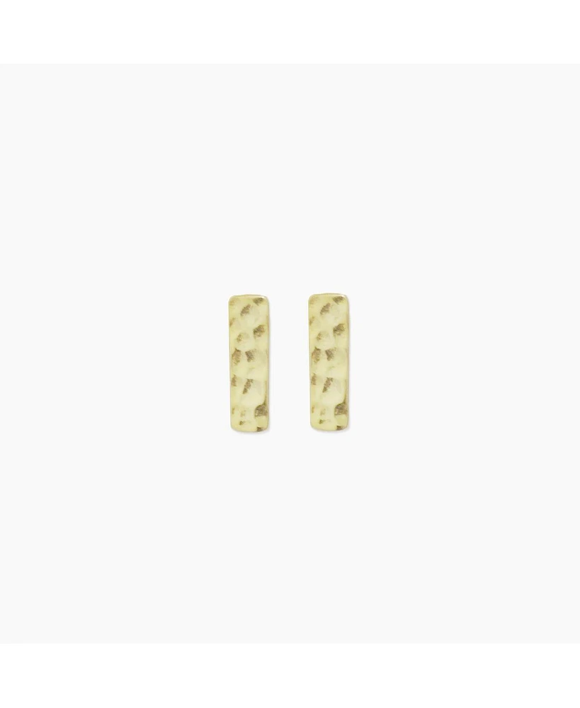 sanctuaire Dainty Hammered Rectangle Bar Earrings Gold