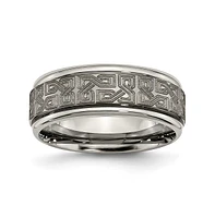 Chisel Titanium Brushed Laser Design Ridged Edge Wedding Band Ring