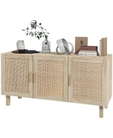 Homcom Sideboard Buffet Cabinet, 3 Rattan Doors & Adjustable Shelves, White