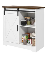 Homcom Farmhouse Coffee Bar Cabinet 33" Buffet Sideboard with Sliding Barn Door White