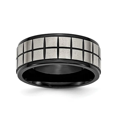 Chisel Titanium Brushed Center Black Ip-plated Wedding Band Ring