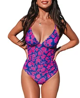 Cupshe Women's Floral V Neck One Piece Swimsuit
