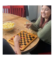 We Games 14.5 in. Red and Black Solid Wood Checkers Set, Grooves in Board