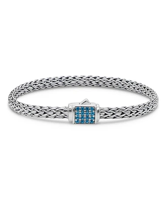 Devata Swiss Blue Topaz & Dragon Bone Oval 5mm Chain Bracelet Sterling Silver