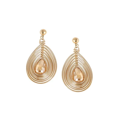 Sohi Women's Beige Teardrop Drop Earrings