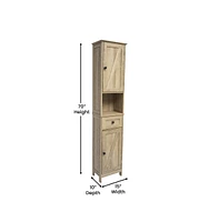 Merrick Lane Delilah Slim Linen Tower Organizer With Storage Drawer, Upper And Lower Cabinets Magnetic Closure Doors Open Shelf