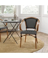 Merrick Lane Sacha Set Of Two Stacking Thonet Bistro Style Chair With Arms, Pe Rattan Seat, And Bamboo Metal Frame For Indoor/Outdoor Use
