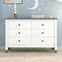 Streamdale Furniture Wooden Storage Dresser With 6 Drawers, Storage Cabinet For Kids Bedroom, White+Gray