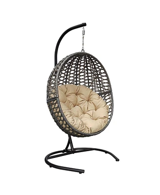 Simplie Fun Outdoor Wicker Egg Chair With Stand & Cushion