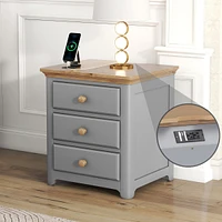 Streamdale Furniture Wooden Nightstand With Usb Charging Ports And Three Drawers, End Table For Bedroom