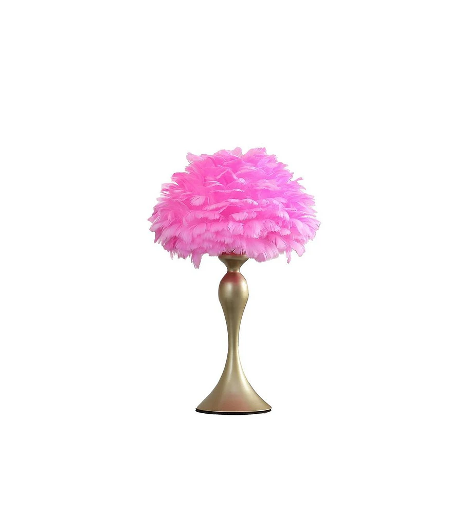 Simplie Fun 18.25"In Hot Pink Feather Aquina Satin Gold Metal Contour Glam Table Lamp