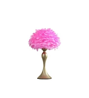 Streamdale Furniture 18.25"In Hot Pink Feather Aquina Satin Gold Metal Contour Glam Table Lamp