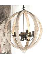 Streamdale Furniture Calder Wooden Orb Shape Chandelier With Metal Chain And Six Bulb Holders, White