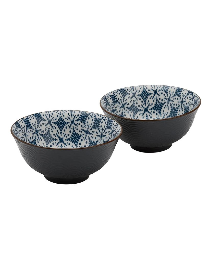 Tabletops Unlimited 6" Blue Pattern Embossed Stoneware Ramen Noodle Bowls, Set of 2