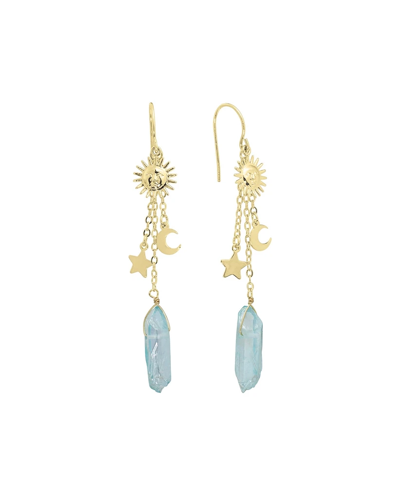 Macy's Mystic or Aqua Quartz Sun, Moon and Star Drop Earrings