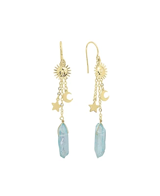 Macy's Mystic or Aqua Quartz Sun, Moon and Star Drop Earrings