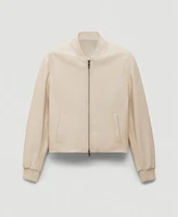 Mango Women's 100% Leather Bomber Jacket