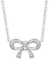 Diamond Bow Snow White Pendant Necklace (1/5 ct. t.w.) in Sterling Silver, 16" + 2" extender