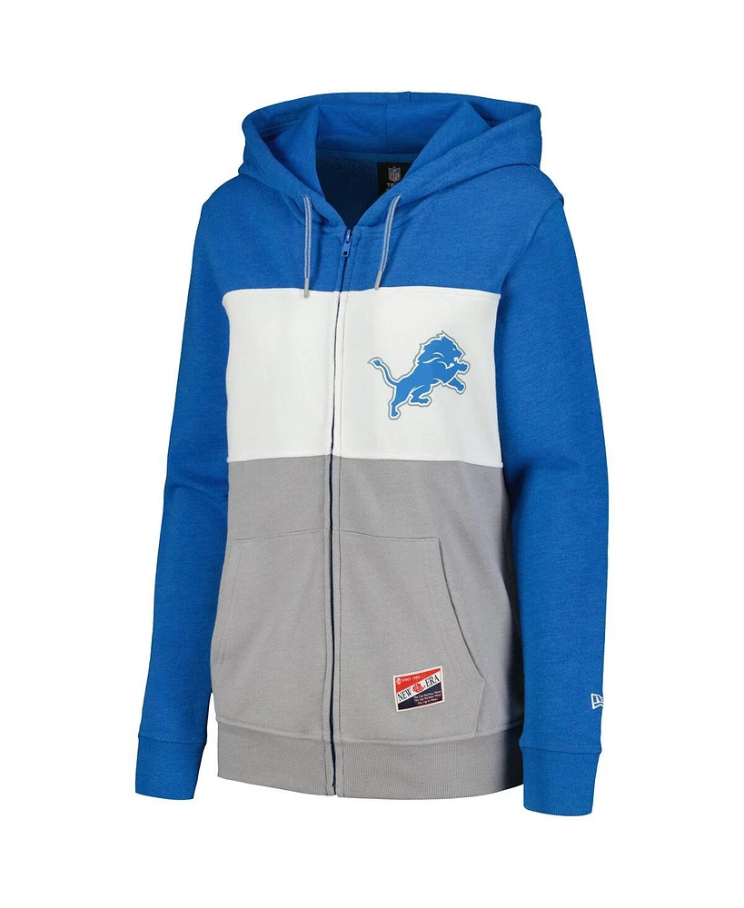 New Era Women's Blue Detroit Lions Color-Block Full-Zip Hoodie