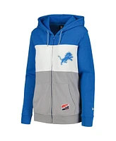 New Era Women's Blue Detroit Lions Color-Block Full-Zip Hoodie