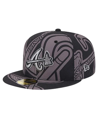 New Era Men's Black Atlanta Braves Logo Fracture 59FIFTY Fitted Hat