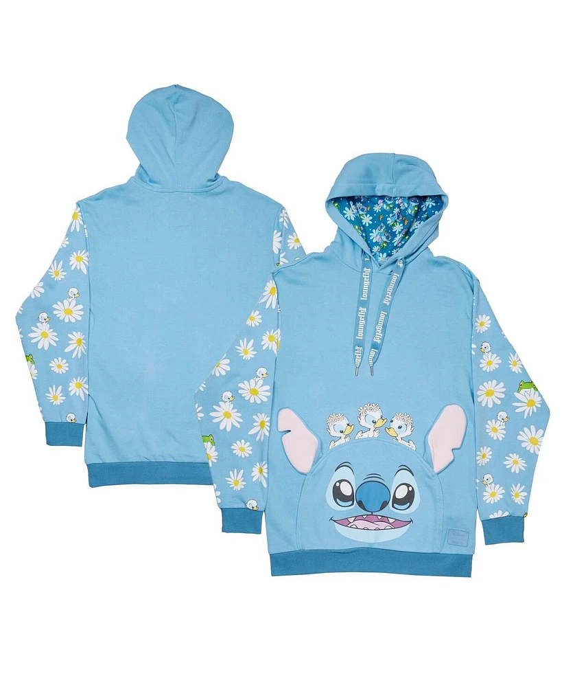 Loungefly Men's and Women's Light Blue Lilo Stitch Springtime Daisy Pullover Hoodie