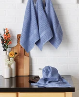 Design Imports Basic Terry Collection Waffle Dishtowel Set, 15x26", Solid Stonewash Blue, 4 Piece