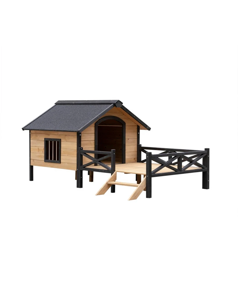 Streamdale Furniture Outdoor Large Wooden Cabin House Style Wooden Dog Kennel With Porch