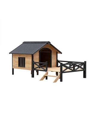 Streamdale Furniture Outdoor Large Wooden Cabin House Style Wooden Dog Kennel With Porch