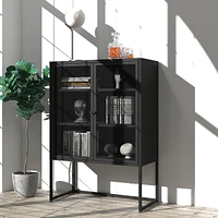 Streamdale Furniture 47.2" High Metal Storage Cabinet with 2 Mesh Doors, Black