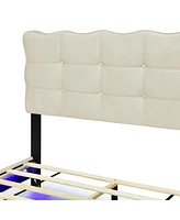 Streamdale Furniture Full Velvet Platform Bed With Led Frame And Stylish Mental Legs, Gray