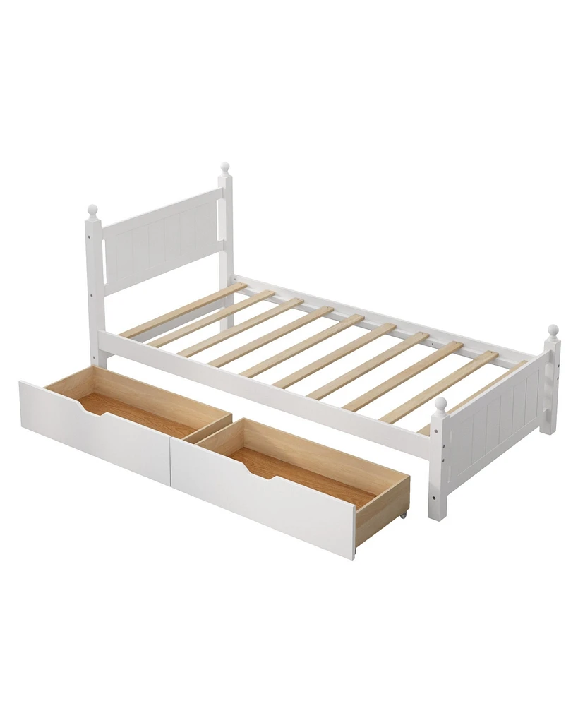 Simplie Fun Solid Wood Twin Platform Bed with Drawers