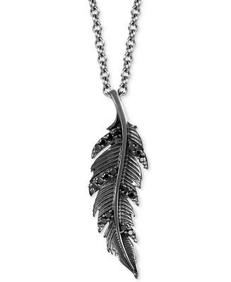 Black Diamond Maleficent Leaf Pendant Necklace (1/10 ct. t.w.) in Black Rhodium-Plated Sterling Silver, 16" + 2" extender - Black Rhodium